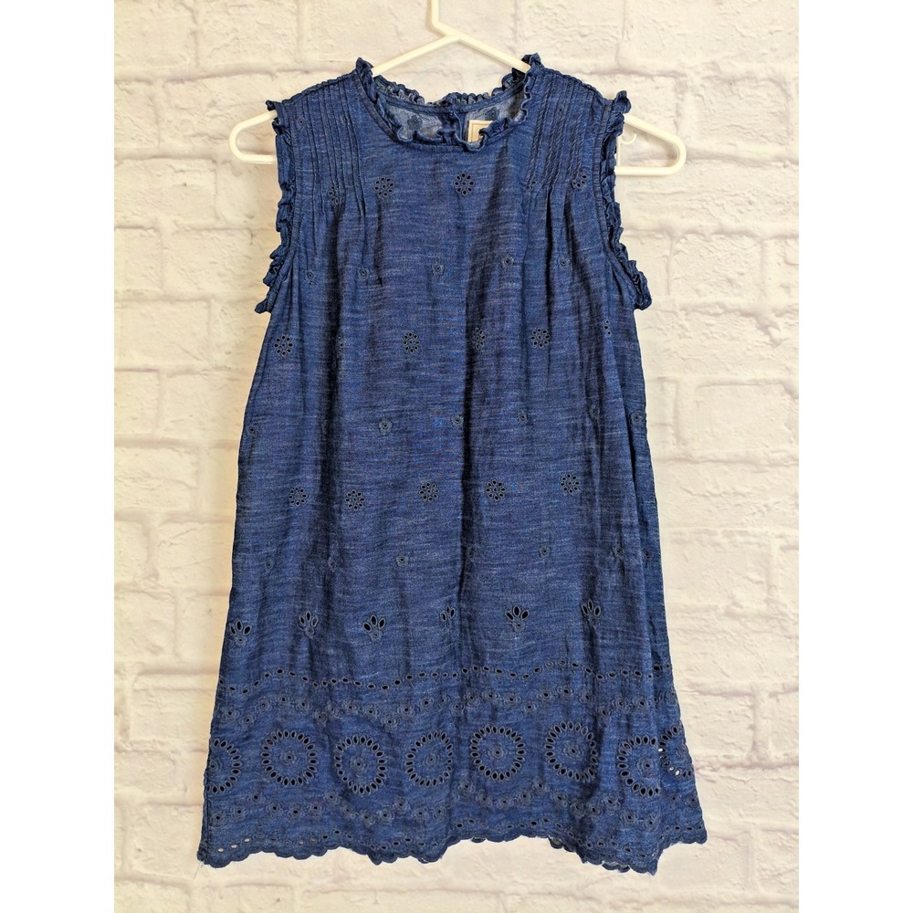 Gap X Doen Girls Blue Chambray Sleeveless Eyelet Ruffle Dress L 10 Country Class